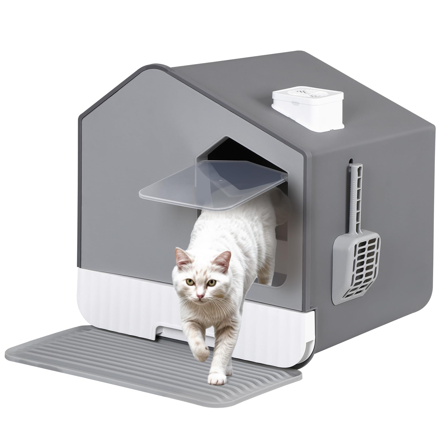 LuxePro Large Enclosed Cat Litter Box & Mat