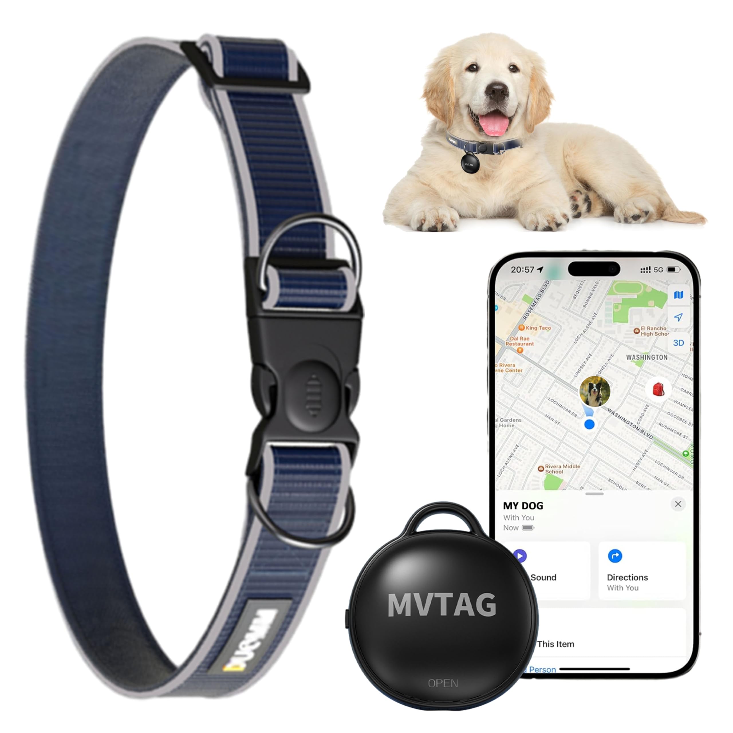 LuxePro Dog Collar with Tracker Works with Apple Find My (iOS only)