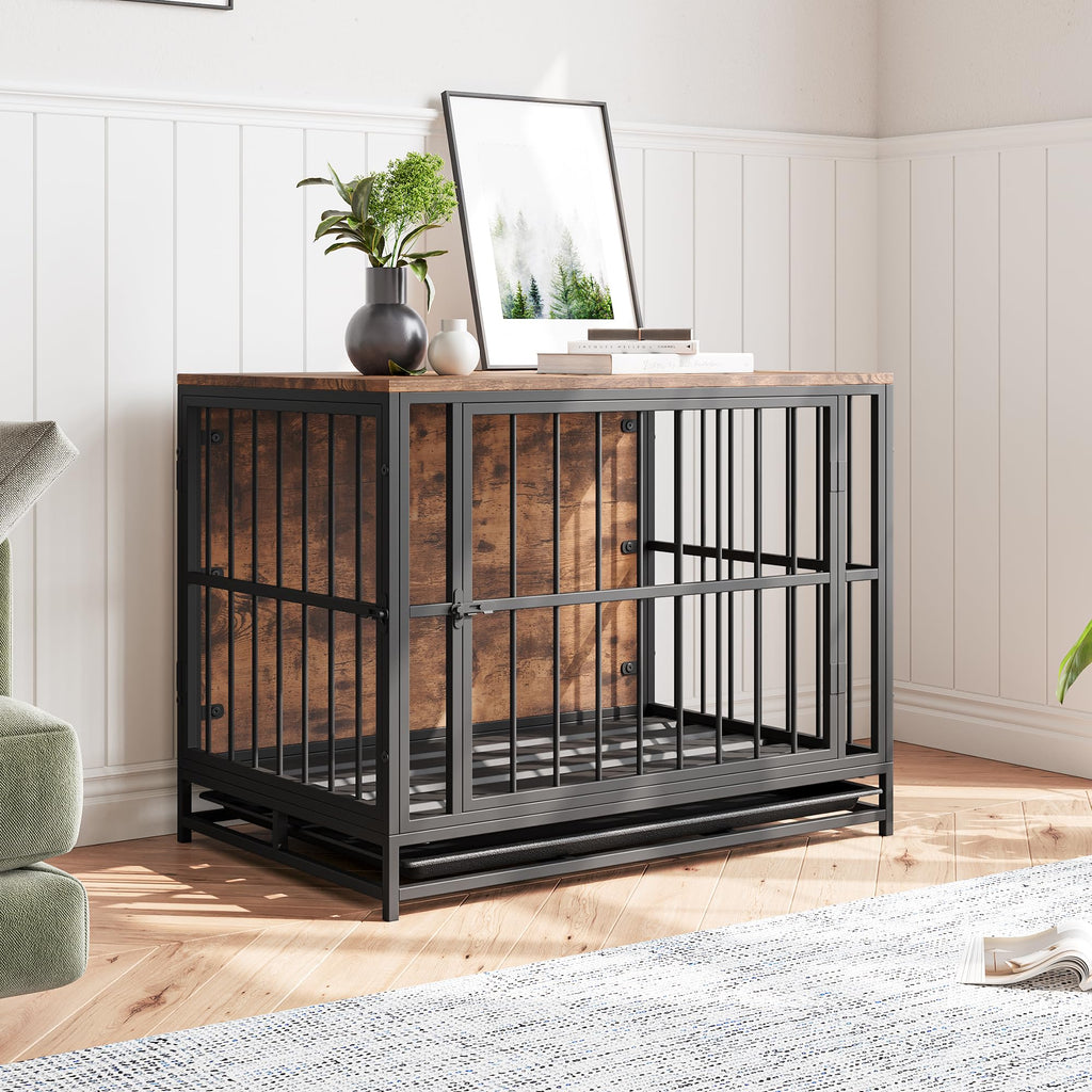 LuxePro Dog Crate Furniture for Large/Medium Dogs - Rustic Brown