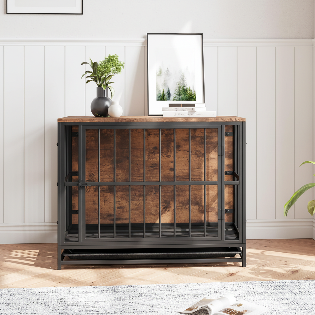 LuxePro Dog Crate Furniture for Large/Medium Dogs - Rustic Brown